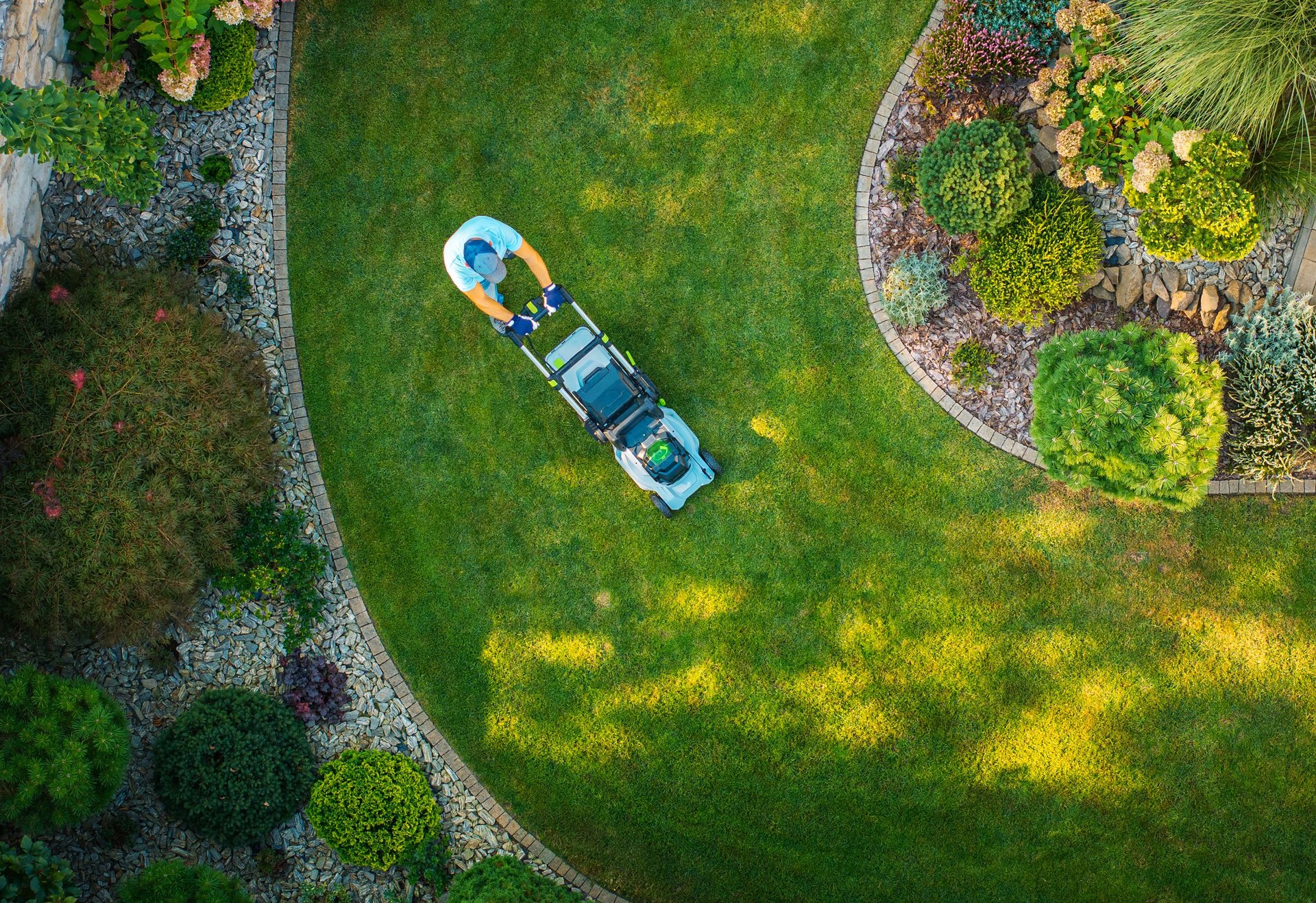 Beautiful landscaped garden with lawn