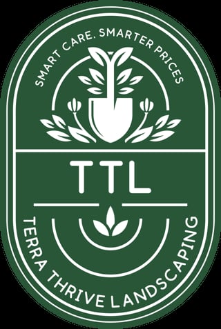 TTL Terra Thrive Landscaping logo with green background, white text reading Smart Care Smarter Prices, and plant and leaf design elements